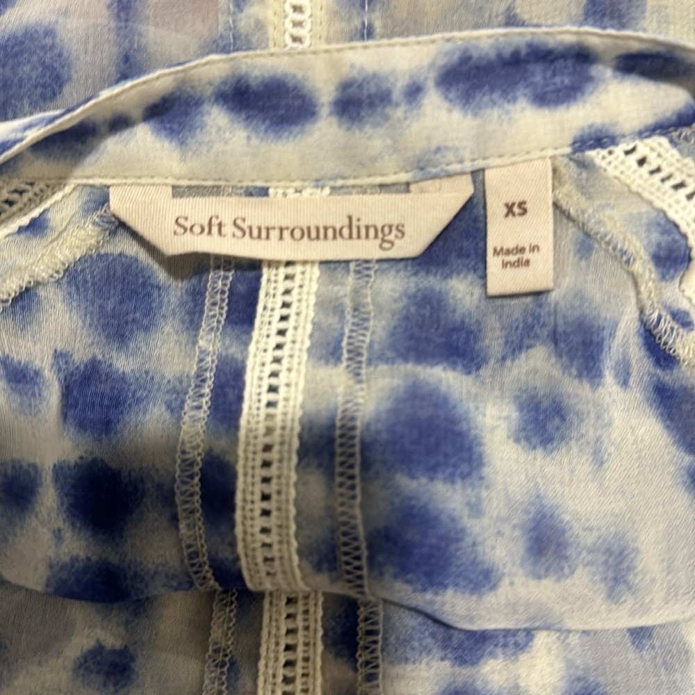 Soft Surroundings Sheer Maxi Dress w Slip XS Blue White Button Front Resort Boho - Picture 8 of 15